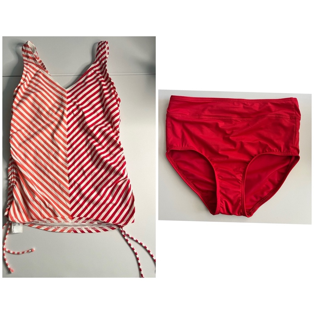 Linea Aqua Red and Coral Striped Swim Set